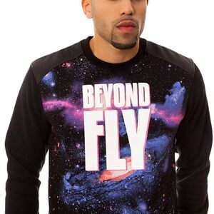 Born Fly Mens Galaxy Sweatshirt Faux Leather Elbow Patches Beyond FLy